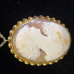 Large statement Vintage cameo necklace with 18 inch  gold filled chain